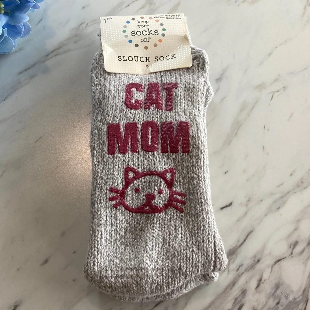 Keep Your Socks On! Cat Mom Slouch Socks NEW